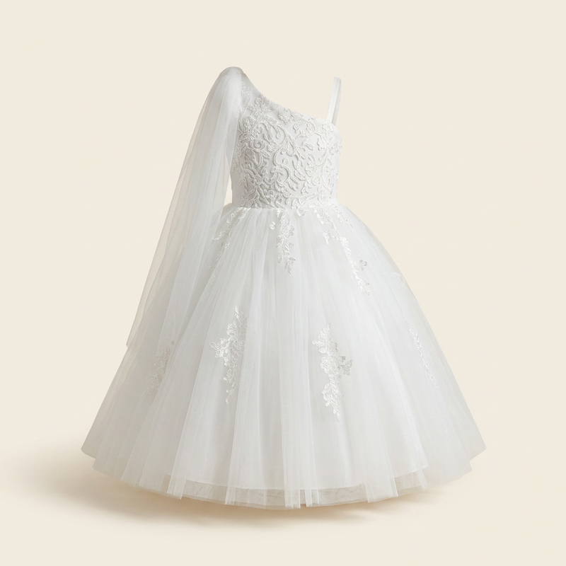 Robe Fille Blanc 1Manche Dentelle