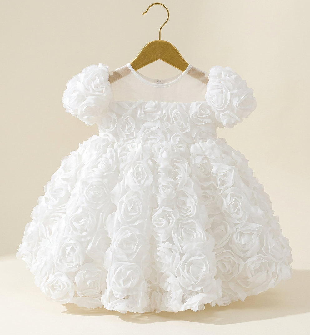 Robe Fille Blanche En Rose — visuel 1