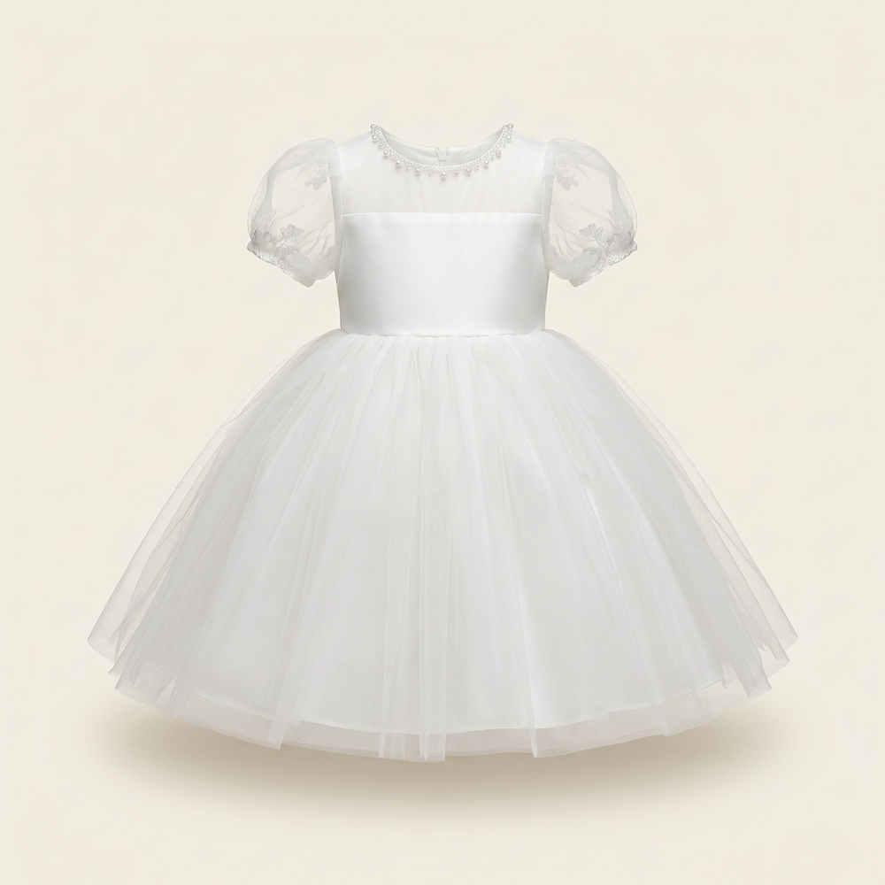 Robe Fille Blanche Evasee Crt Manche