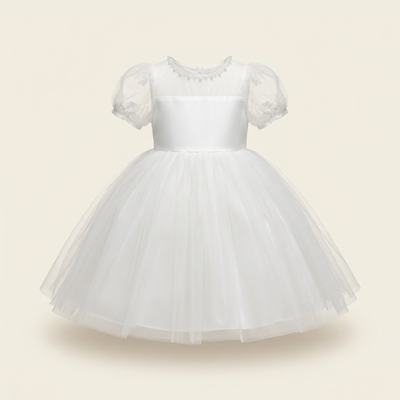 Robe Fille Blanche Evasee Crt Manche