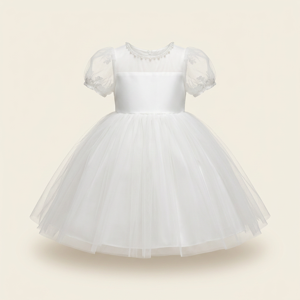 Robe Fille Blanche Evasee Crt Manche — visuel 1