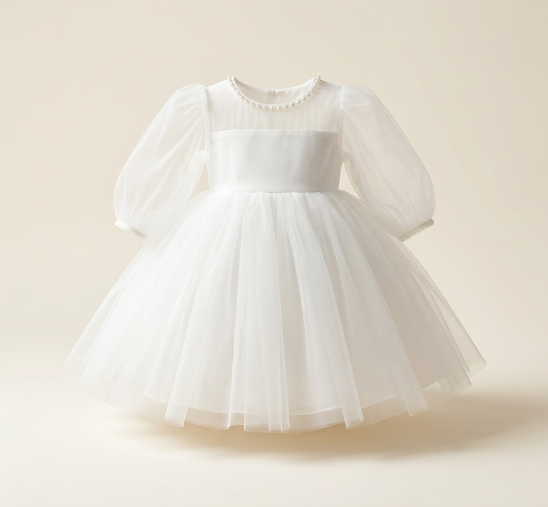 Robe Fille Blanche Evasee Long Manche