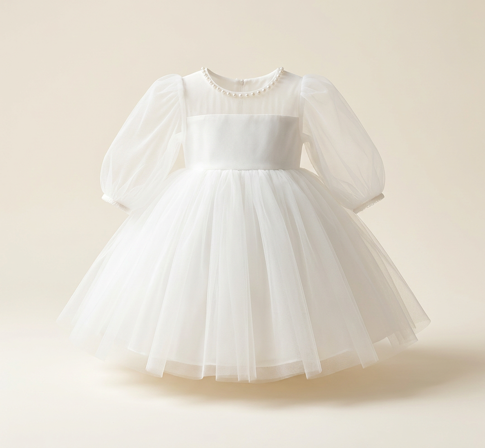 Robe Fille Blanche Evasee Long Manche
