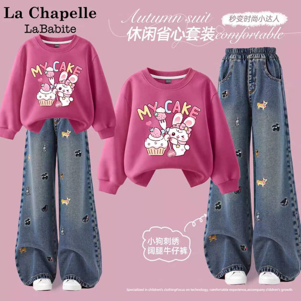Ensemble Pull Rose Pantalon Jeans — visuel 1