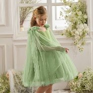 Robe Fille Vert Olive 2 Nœud Epaule — visuel 1