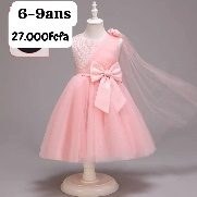 Robe Fille Rose Nœud Voile