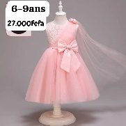 Robe Fille Rose Nœud Voile — visuel 1