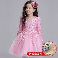 Robe Fille Rose Longue Manche