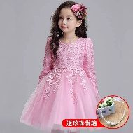 Robe Fille Rose Longue Manche — visuel 1