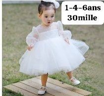 Robe Fille Blanche Evasee Lg Manche