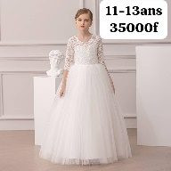 Robe Fille Blanc Dentelle Long Manc — visuel 1