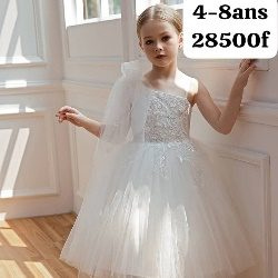 Robe Fille Blanc 1Manche Dentelle — visuel 2