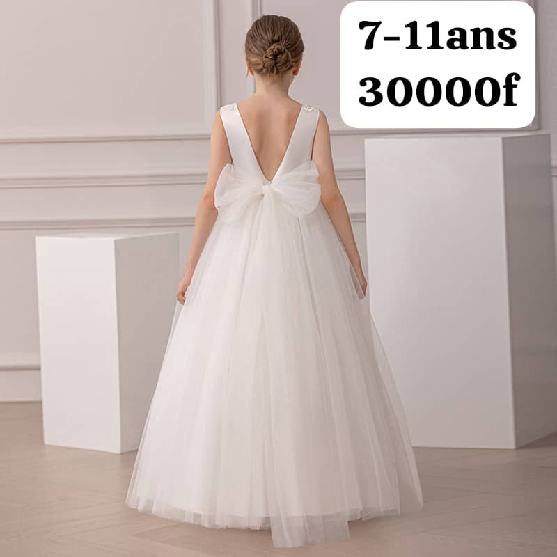 Robe Fille Blanc Long Nœud