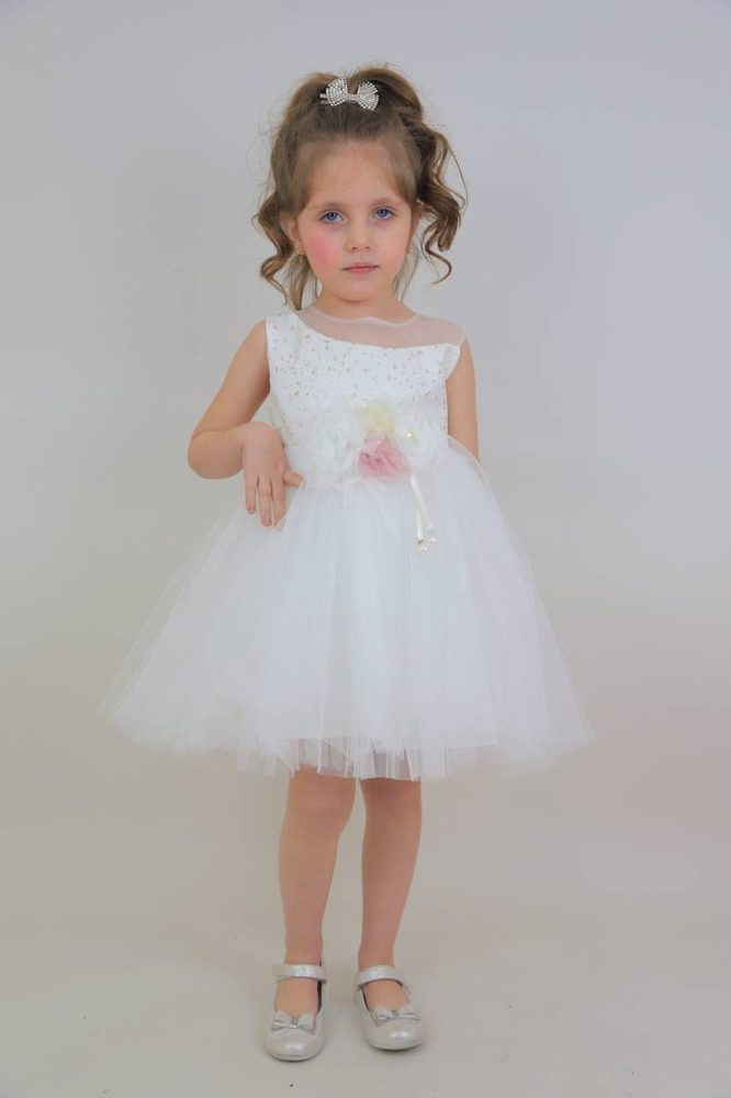 Robe Fille Blanc Nœud — visuel 1