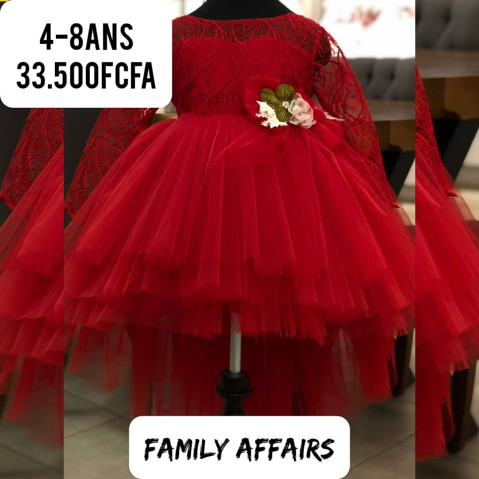 Robe Fille Rouge Dentelle Longue Manche — visuel 1